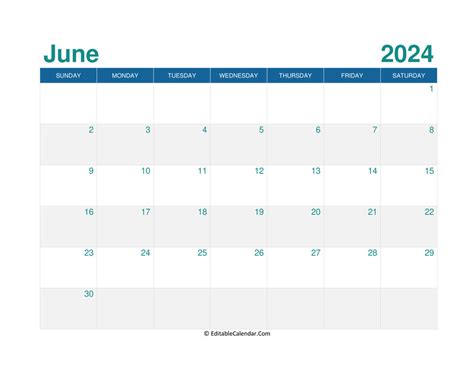 Calendar June 2024 Printable Free Editable - Helga Kaylil