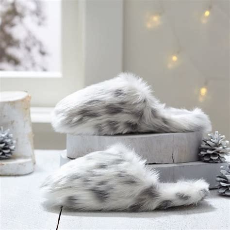 Faux Fur Slippers, Gray Leopard | Pottery Barn Teen