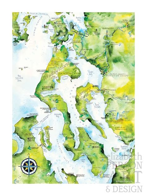 Whidbey Island & Camano Island Map Watercolor Illustration - Etsy