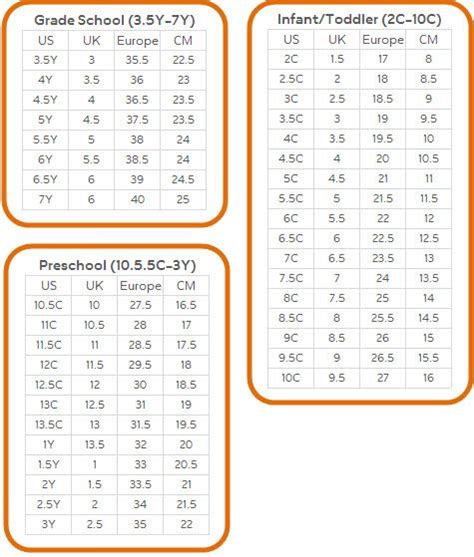 Youth Shoe Size Chart | ... Sizing Chart ( US - UK - Europe - CM ...