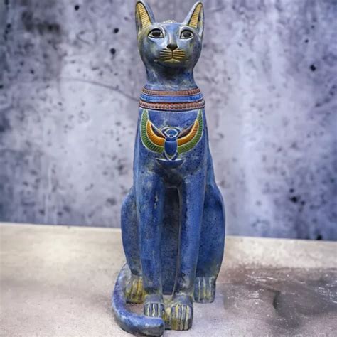 LARGE STATUE OF Egyptian Goddess Bastet Cat With Scarab Heavy Stone Rare BC $1,999.00 - PicClick