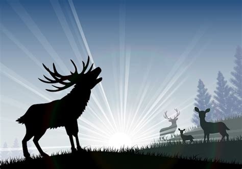 Premium Vector | Silhouette of a family deer standing