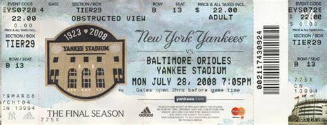 New York Yankees vs. Baltimore Orioles, July 28, 2008 (Tier Reserved ...