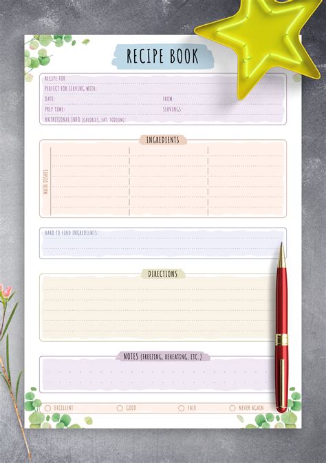 Download Printable Recipe Book Template - Floral Style PDF