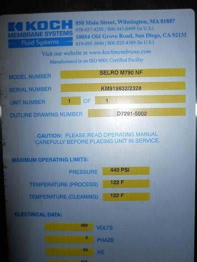 Koch Membranes Nanofiltration Systems - Schier Company New & Used Dairy ...