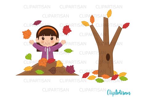 Fall Kids Clipart, Autumn Kids in Leaves Clip Art By ClipArtisan ...