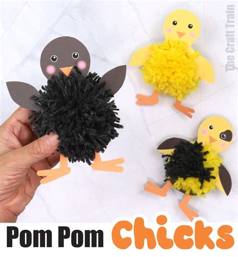 Easy pom pom chicks - The Craft Train