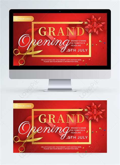 Red ribbon golden ribbon cutting opening ceremony web banner template image_picture free ...