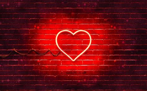 Download wallpapers Heart neon icon, 4k, red background, neon symbols, Heart, creative, neon ...