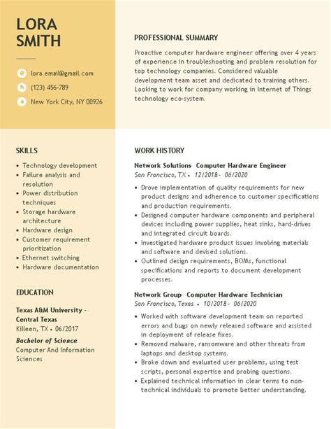 Computer Hardware Engineer Resume Examples & Samples for 2024