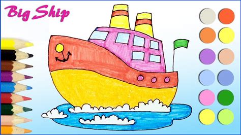 How to draw and coloring a big Ship | Drawing and Coloring pages | Kids learn colors - YouTube