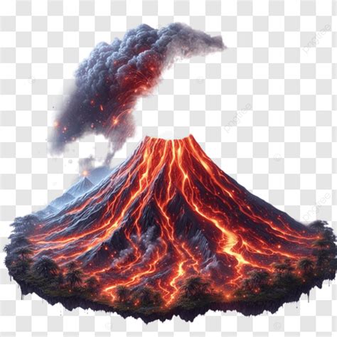 Volcano Spewing Molten Lava With Dramatic Smoke Plume, Volcano Eruption, Molten Lava, Volcanic ...