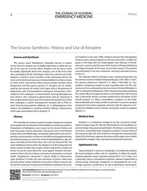 The Source-Synthesis- History and Use of Atropine - DocsLib