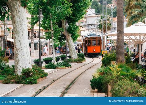 Tram on the Promenade of Port De Soller. Editorial Stock Image - Image of spring, rail: 73999109