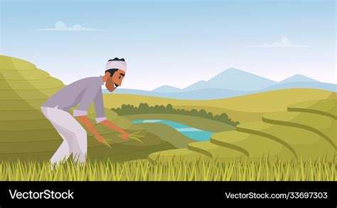 Indian agriculture landscape farmer working Vector Image