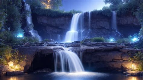 Night Waterfall Digital Art by cyberboyarts on DeviantArt