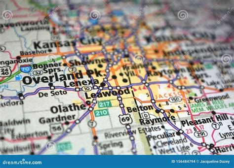 Extreme Close-up of Overland Park, Kansas in a Map Stock Photo - Image of overland, attraction ...