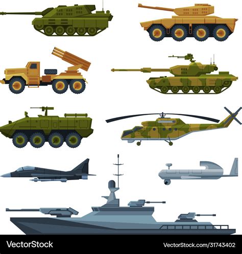 Armored army vehicles collection military heavy Vector Image