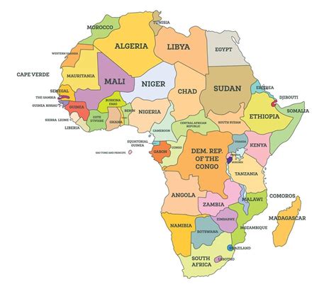 mapa político de áfrica. mapa con nombre de países aislados en blanco ...