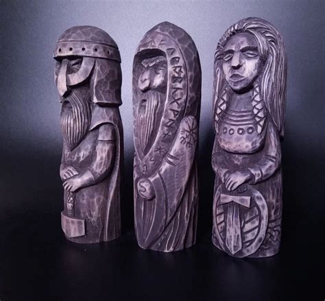 Germanic Gods: Odin, Freyja and Thor wooden Idols fir Norse Pagan Altar ...