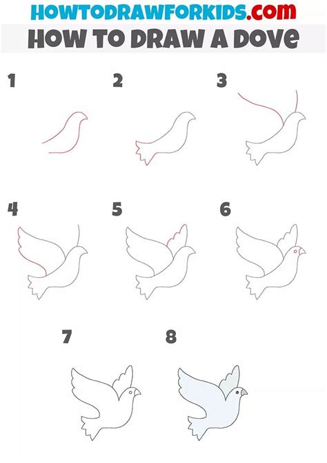 how to draw a dove step by step instructions for kids and beginners with pictures