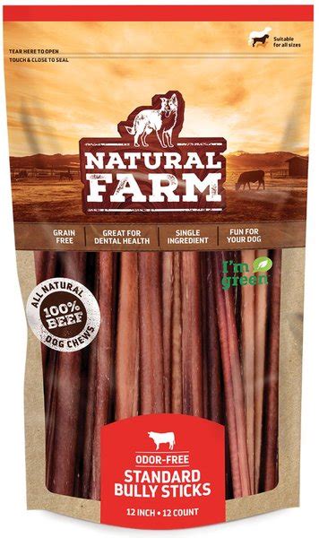 NATURAL FARM Odor-Free Bully Sticks Dog Treats, 12-in, 10 count - Chewy.com