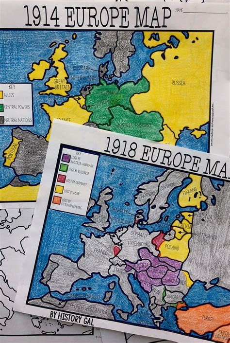 World War I Map Activity (1914 and 1918 Europe Maps) Print and Digital ...