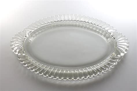 Handled Glass Tray, Ribbed, Clear Glass, Serving, Vanity, Pressed Glass