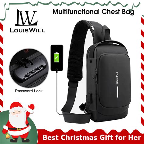 LouisWill bag for men Multi-Functional Chest Bag Crossbody Bag Smooth Zipper Bag Sports Bag ...