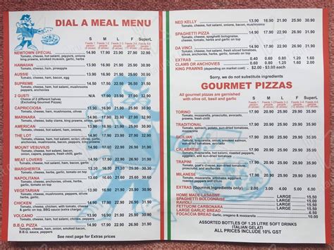 Menu at Silvio's Newtown Pizza pizzeria, Geelong