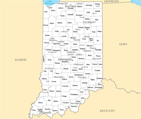 Large administrative map of Indiana state with major cities | Indiana ...