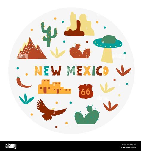 USA collection. Vector illustration of New Mexico theme. State Symbols ...