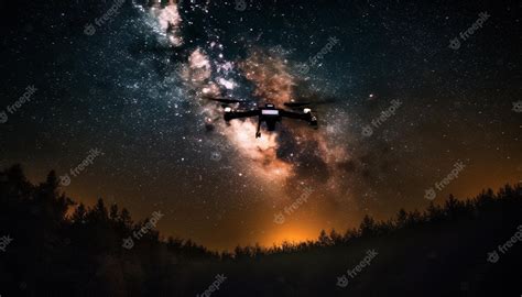 Premium AI Image | A drone flies over a starry night sky.