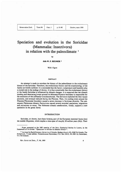 (PDF) Speciation and evolution in the Soricidae (Mammalia: Insectivora) in relation with the ...