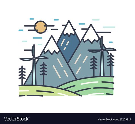 Picturesque line art landscape colorful scenery Vector Image