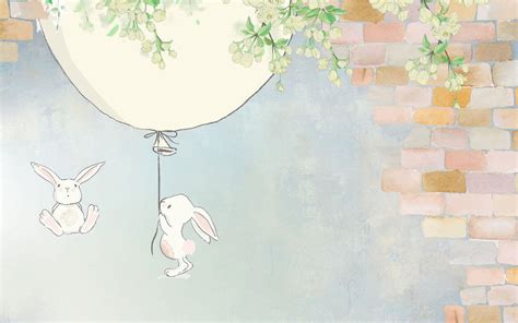 Rabbit Kids Cartoon White Wallpaper Mural - Decorsmarket – DecorsMarket