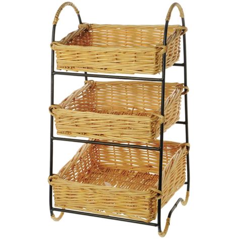 Black Wire Countertop 3-Tier Wicker Basket Stand - 12"L x 11 1/2"W x 23"H