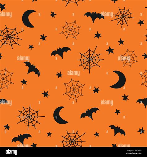 Seamless vector Halloween background. Pattern with hand drawn spider webs, bats, moon, stars ...