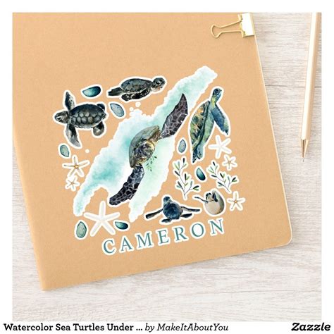 Watercolor Sea Turtles Under The Sea Personalized Sticker | Zazzle.com ...