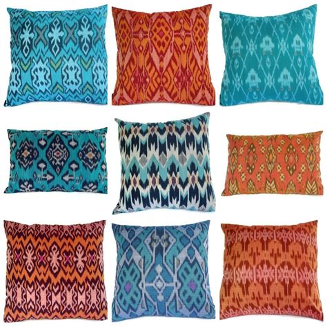 Ikat Pillows Set of 9 16x16/12x18 Coral Turquoise by MyBaliCloset