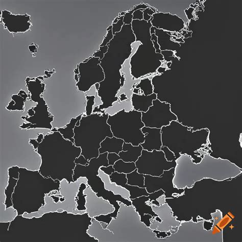 Europe map silhouette with detailed outline, black on white background