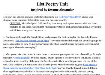 List Poetry Unit Inspired by Kwame Alexander by MsMackenzieCraftsTpT