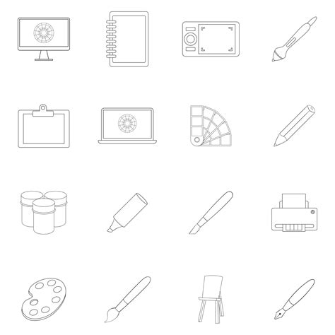 Drawing and painting tool icon set outline 8523311 Vector Art at Vecteezy