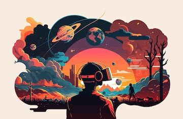 Premium Vector | Amazing virtual world Digital art graphics science technology future virtual ...