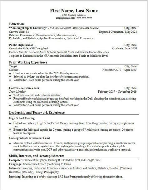 Resume Review/Tips for Rising Sophomore : r/FinancialCareers