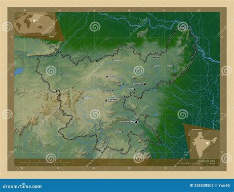 Jharkhand, India. Physical. Labelled Points of Cities Stock Illustration - Illustration of ...