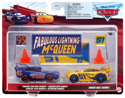 Disney Pixar Cars Metal Fabulous Lightning McQueen Dinoco Cruz Ramirez 155 Diecast Car 2-Pack ...