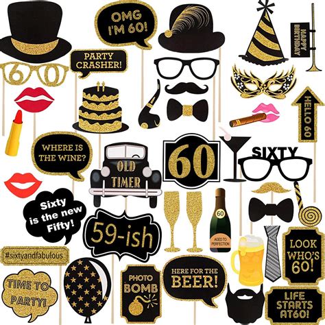 Buy Adult 60th Birthday Photo Booth Props(41Pcs) for Her Him Cheers to 60 Years Birthday Party ...