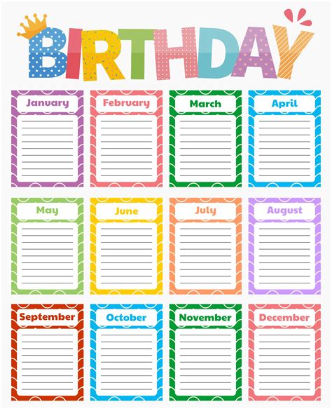 Birthday Chart Printable | Francesco Printable