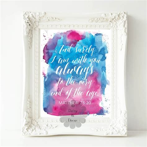 Matthew 28:20 Bible verse quote typography Scripture print